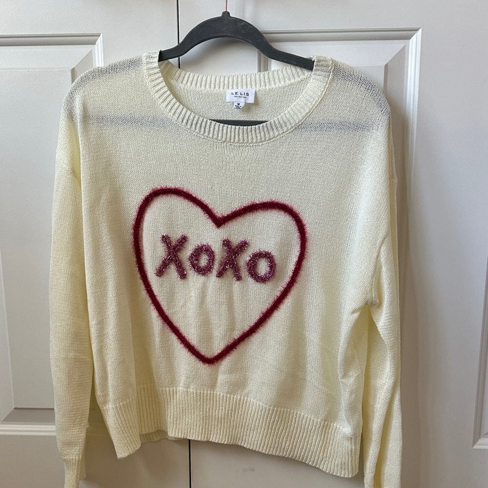 Cream Sweater with Red XOXO Heart